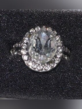 Silver Crystal Halo Statement Ring - Clear Stone